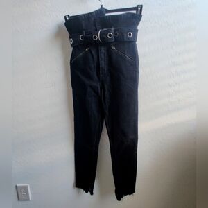 GRLFRND 100% Cotton high rise high waisted cropped black jeans eyelets belt (24)